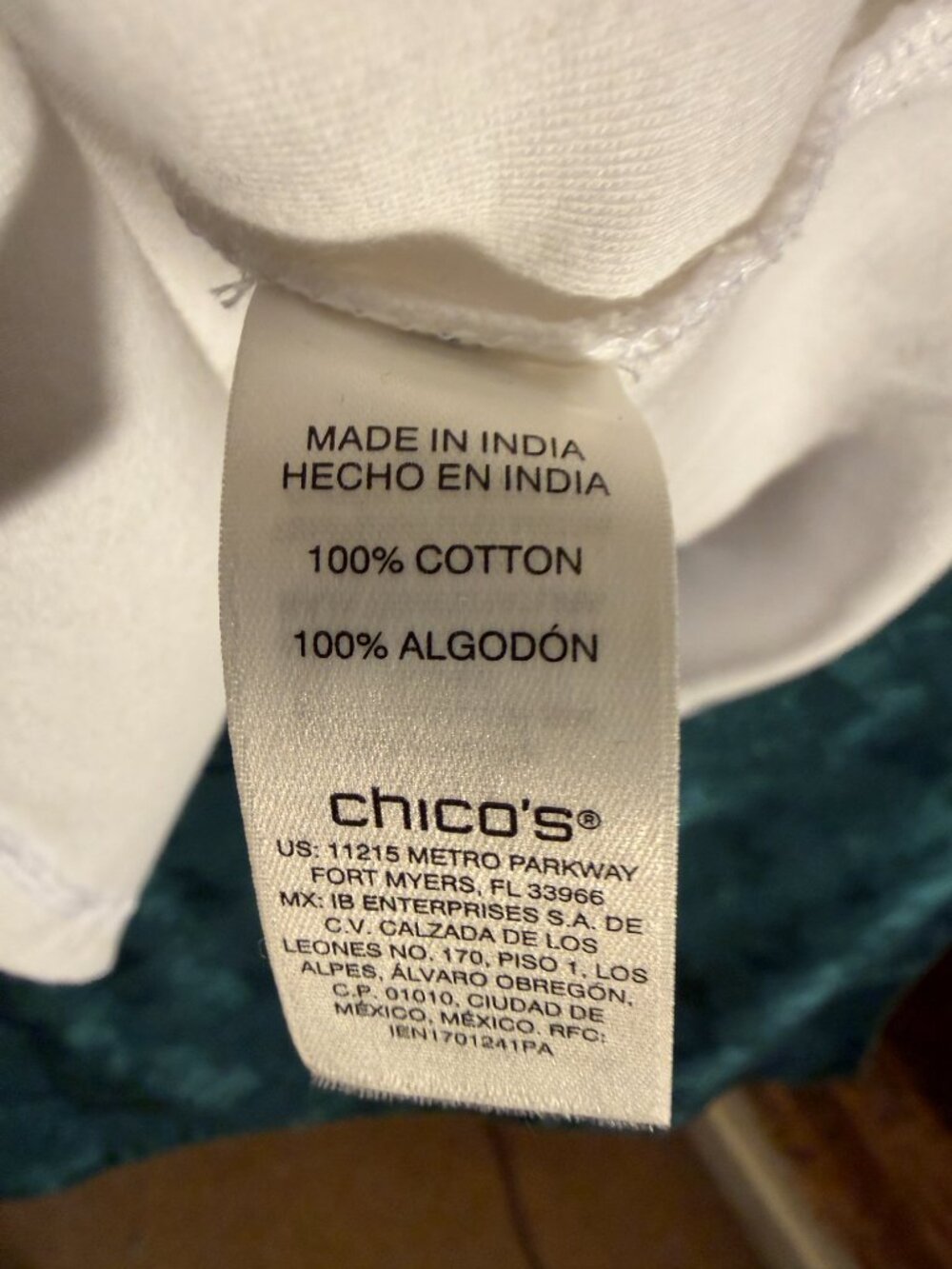 Chicos 100% Pima Cotton White Square Neck 3/4 Sleeve Top/Tunic Sz 4 (2XL) - Picture 7 of 7